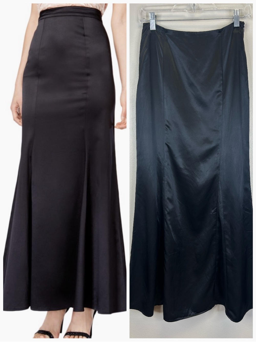 Goth Black Satin Maxi Skirt Elegant Size 2 Vampire Witchy Event Party Whimsigoth